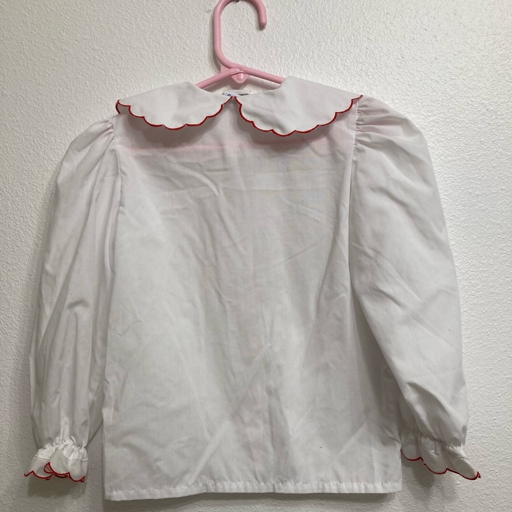 💙 Hartstrings Girl’s Floral Embroidered Collar White Button Up Shirt, Size 4 - Picture 8 of 10
